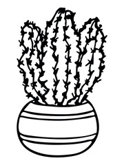 Cute hand drawn simple cactus. Houseplant in a pot. Cacti illustration isolated on white background. Cozy home doodle.