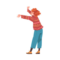 Elated Woman with Outstretched Arms Walking Toward Someone Vector Illustration