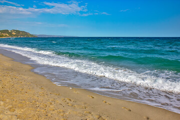 Fototapeta na wymiar Detail from sandy Possidi cape beach in Greece
