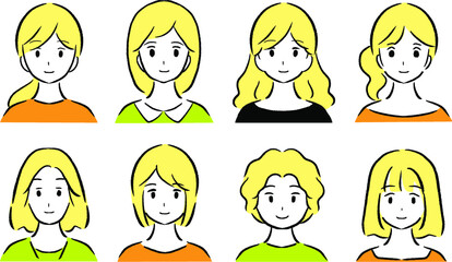 上半身の女性のアイコンのイラストセット
