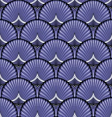 Printed roller blinds Pantone 2022 very peri Seamless pattern very peri, black and white vintage motif. Elegant scale design Art deco style