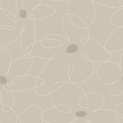 Seamless pattern neutral minimalist linear flowers. Simple floral background. Vector illustration. - 483976356