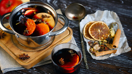 Mulled wine with citruses and red wine.