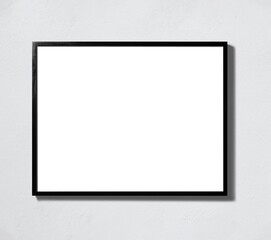 Black thin minimalist frame illustration isolated on wall background with blank inner area suitable for artwork or photographic mock-ups.