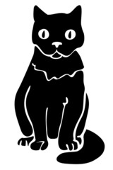Vector illustration with hand drawn silhouette of cat. Isolated cat.