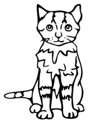 Vector illustration of isolated black and white cat. Design for coloring book.