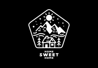 Pentagon badge Home sweet home line art illustration