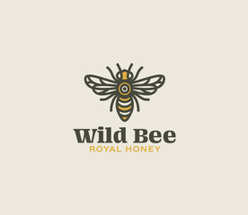 Bee Logo Line Art. Detailed Bee illustration. Colorful Insect Design