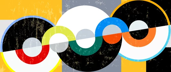 Poster abstract circle background, retro, vintage style, with paint strokes and splashes, free copy space © Kirsten Hinte