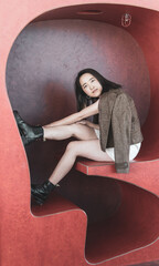 Fototapeta na wymiar Japanese American young female model student