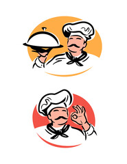 Cook symbol. Chef in a cooking hat logo. Restaurant, food or fast food concept