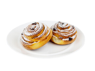 Two Buns on a Plate Isolated on a White Background.
