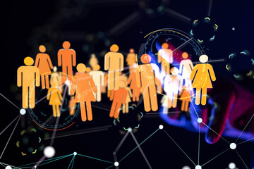 Abstract technology group and data 3d