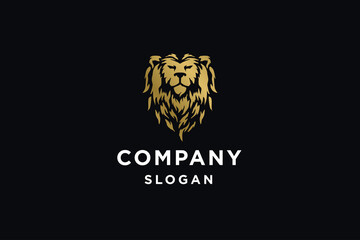 Gold lion head logo design vector illustration.