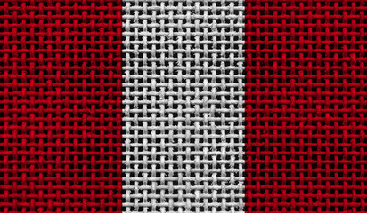 Peru flag on the surface of a metal lattice. 3D image