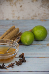 Mini bowl of honey with lemon and cinnamon