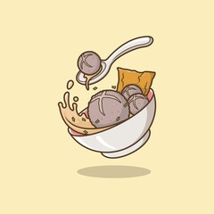 cute cartoon food meatball gravy. vector illustration for mascot logo or sticker