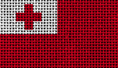 Tonga flag on the surface of a metal lattice. 3D image