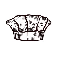 Chef hat sketch isolated. Kitchen traditional element for cook in hand drawn style.