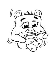 Cheerful cartoon bear. Funny cute animal. Outline sketch. Hand drawing is isolated on a white background. Vector