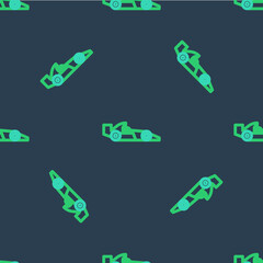 Line Formula 1 racing car icon isolated seamless pattern on blue background. Vector