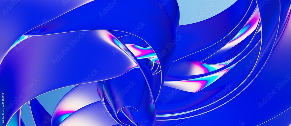 Poster rendering abstract background with holographic twisted shapes