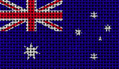 Australia flag on the surface of a metal lattice. 3D image