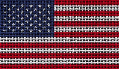 USA flag on the surface of a metal lattice. 3D image