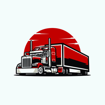 Semi truck 18 wheeler trailer sleeper truck side view vector illustration in white background. Best for trucking and freight industry