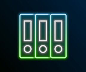Glowing neon line Office folders with papers and documents icon isolated on black background. Office binders. Archives folder sign. Colorful outline concept. Vector