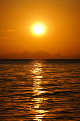 Seascape, sunset sky at the lake.