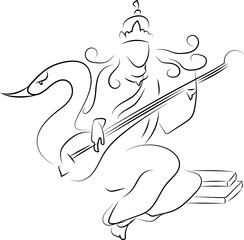 Illustration of goddess  with musical instrument