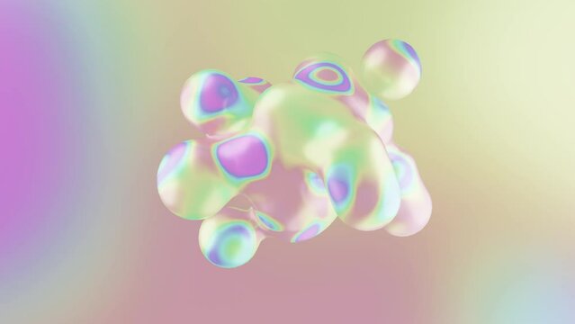 Liquid abstract shapes. 4K animation. Amorphous holographic metaball objects on a soft light background. 3d render
