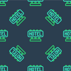 Line Signboard outdoor advertising with text Hotel icon isolated seamless pattern on blue background. Vector