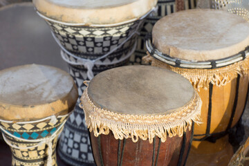 Set of african musical instrument, djembe drum.
