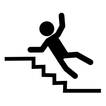 man falls down the stairs on white background. falling down the stairs symbol. Caution stairway sign. flat style.
