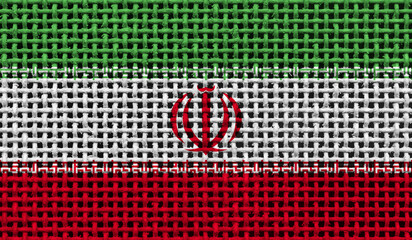 Iran flag on the surface of a metal lattice. 3D image