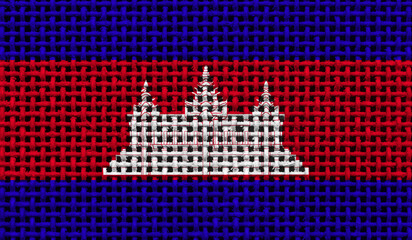 Cambodia flag on the surface of a metal lattice. 3D image