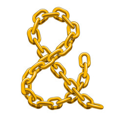 Chain curved into an ampersand sign. Decorative typographic symbol. Vector isolated illustration.