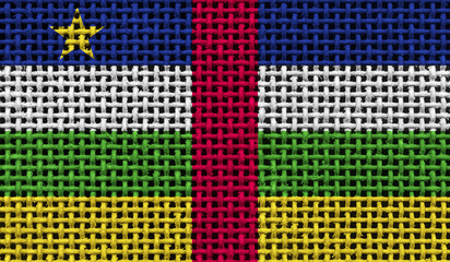 Central African Republic flag on the surface of a metal lattice. 3D image