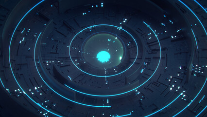 Blue futuristic circular shape 3D rendering illustration