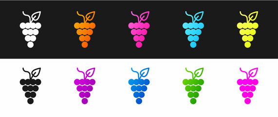 Set Bunch of grapes icon isolated on black and white background. Vector