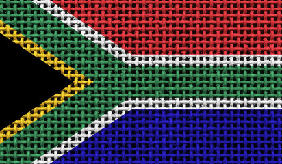 South Africa flag on the surface of a metal lattice. 3D image