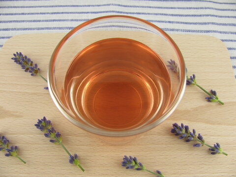 Purple lavender flower syrup in a glass