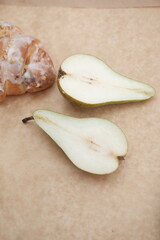 Food is on the table. Sweets and bread products