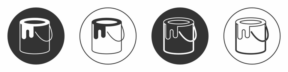 Black Paint bucket icon isolated on white background. Circle button. Vector