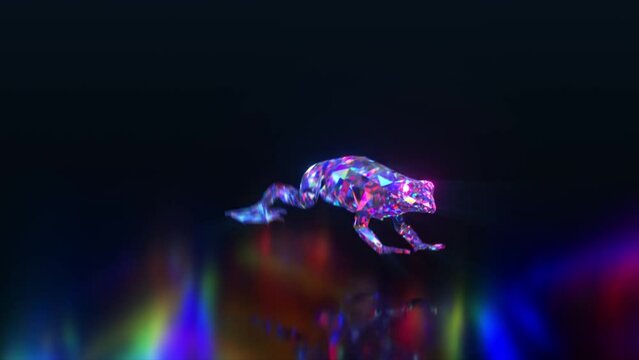  The diamond frog jumps and transforms in flight. Transformation. Blue pink color. 3d animation of a seamless loop