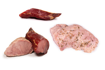 Smoked meat isolated on a white background.
