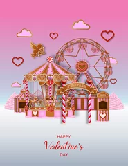 Deurstickers Valentine's day background with gingerbread funfair. Gingerbread valentine landscape © Angelica