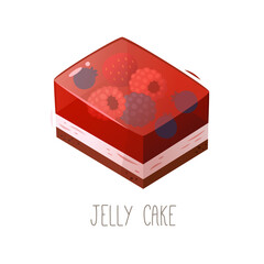 Collection of cakes, pies and desserts for all letters of alphabet. Letter J - jelly cake. Piece of gelatinous dessert made with forest fruit and fluffy souffle Isolated vector illustration